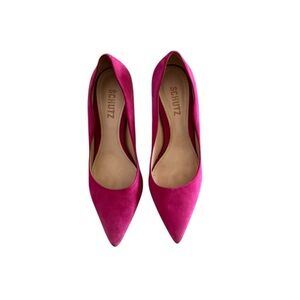 Schutz Women's 3 inch Pink Suede Pumps with Wave cut